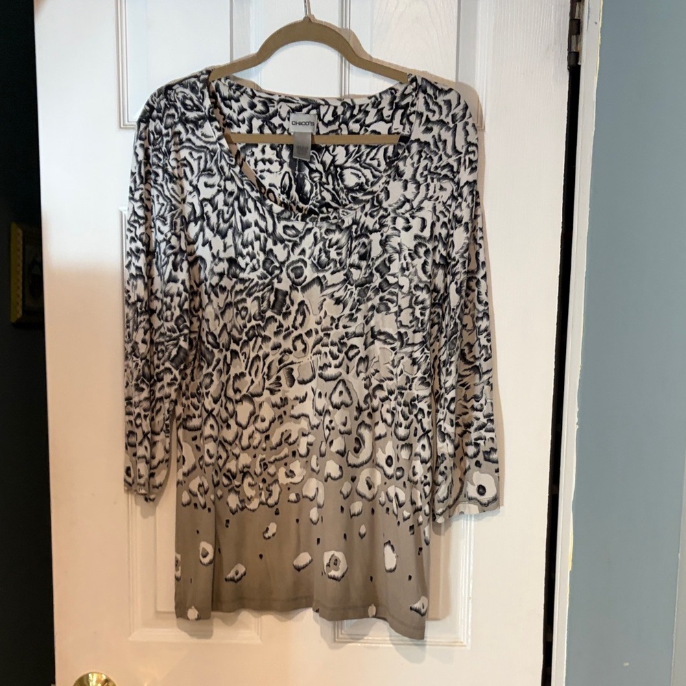 Chico's Black and Gray Animal Print Women's Top